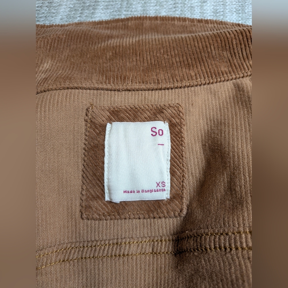 SO Brown Cognac Corduroy Cropped Button Front Jacket Size XS 70's Trucker - Picture 5 of 8